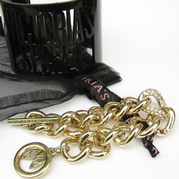 Victoria's Secret Gold Toggle Bracelet and Black Cuff - Picture 1 of 6